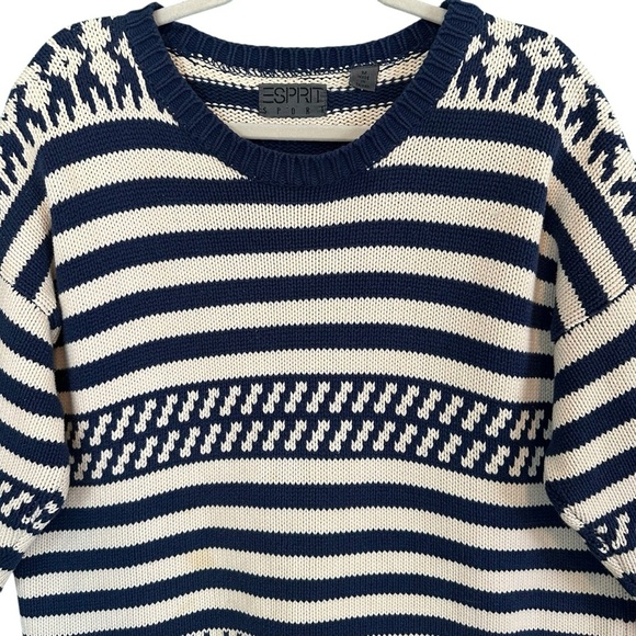 Esprit Sport Vintage 80s 90s Striped‎ Cotton Sweater M Grannycore Coastal Preppy - Picture 2 of 9